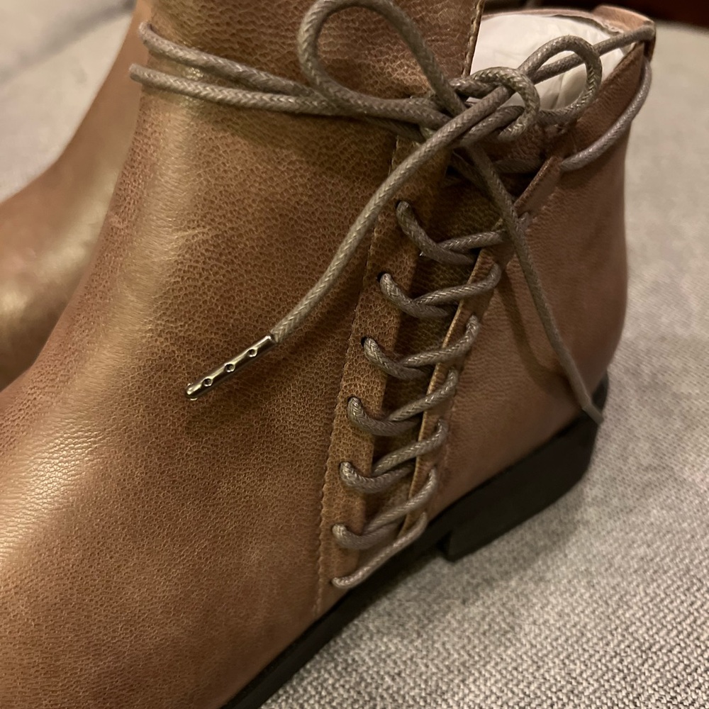 Antelope Taupe Leather Hi Front Tied Ankle Boots - Picture 9 of 13
